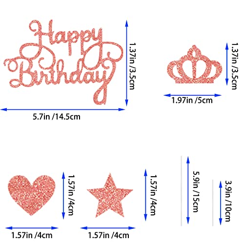 Zolunu Happy Birthday Cake Toppers With Crown Girls Boys Party Decorations, Reusable, Personalised Glitter Cupcake Toppers For All Ages Birthday Party (Rose Gold) #TOP1