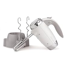 BETTY CROCKER Hand Blender 7 Speed, 250 Watt Electric Mixer with Beaters and Dough Hooks, Ergonomic Electric Hand Mixer for Home & Kitchen with Stand and Soft Touch Handle, White
