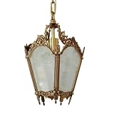 Mexlumse American Retro Pendant Light with Intricate Brass Carvings Victorian Antique Bronze Chandelier with Feather Textured Glass Shade Adjustable Chain Hanging Lamp for Kitchen Island Entryway