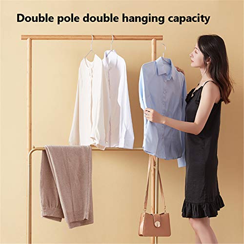 Xionggg Heavy Duty Clothes Rack Bamboo Wood Rail Metal Rod Garment Rack Free Standing Coat Rack Stand With 2 Tiers Storage Shoe Rack #TOP3