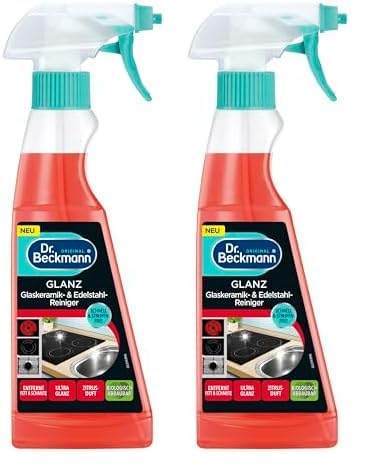 Dr. Beckmann GLANZ Glaskeramik- und Edelstahl-Reiniger, Streifenfreie Reinigung und langanhaltender Glanz, 250 ml (Packung mit 2)
