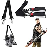 KUWUNG Ski-Tragegurt mit Schultergurten, Verstellbarer Skiträger und Stockhalter mit Metallschnalle