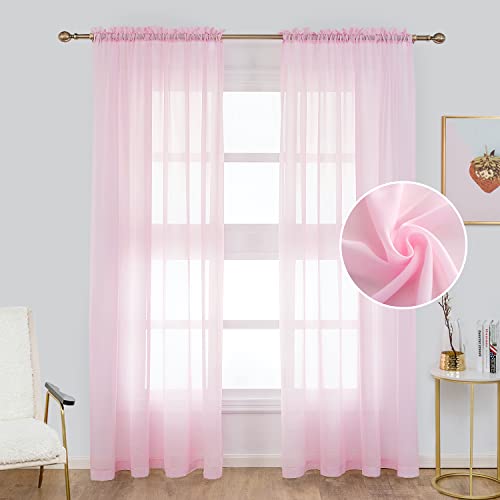 Anjee Chiffon Sheer Pink Curtains 96 Inches Long 2 Panels For Backdrop,Rod Pocket Semi Transparent Window Drapes,Silky Soft Sheer Chiffon Curtains For Living Room Bedroom Kitchen Home Party Decoration #TOP12