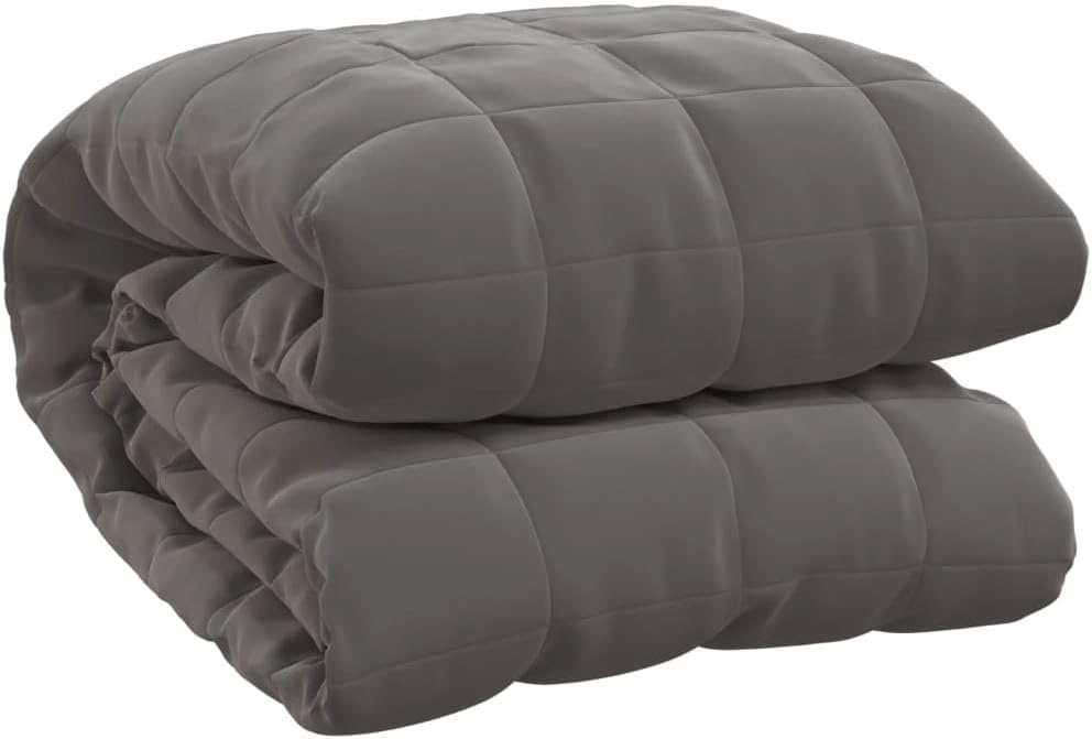 vidaXL Weighted Blanket Bedroom Bedding Calming Cotton Weighted Quilt Blanket for Anxiety Stress Relief Grey 220×240 cm King 15 kg Fabric