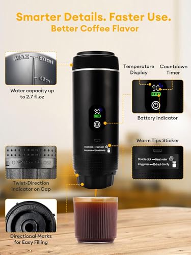 Image of Upgraded 3-in-1 Portable Espresso Machine with LED Display,20 Bar Real-Time Temperature&Battery Indicator,Portable Coffee Maker Compatible with Ground Coffee & Capsules, for Travel, Home & Office Use