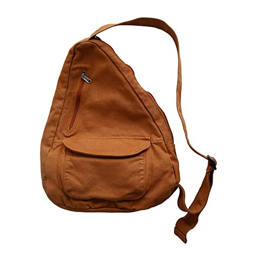 Canvas Sling Bag Backpack, Crossbody Shoulder Chest Bag with Adjustable Strap for Men Women Travel Hiking (Brown)