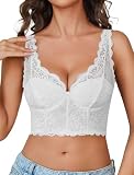 Avidlove Lace Corset Tops for Women Push Up Underwire Bralette Supportive Bralettes V Neck Y2K Going Out Top White