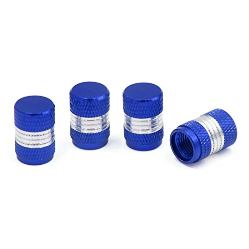 Ruilogod 4 unids universal coche aleación de aluminio diseño cilíndrico tapa de válvula de neumático tono de plata azul