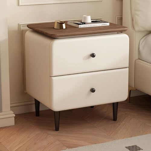 Solid Wood Nightstand with 2 Drawers - Stylish Beige & Brown Bedside Table Storage Cabinet for Apartment, Bedroom & Living Room - Small Space Furniture (50CM)