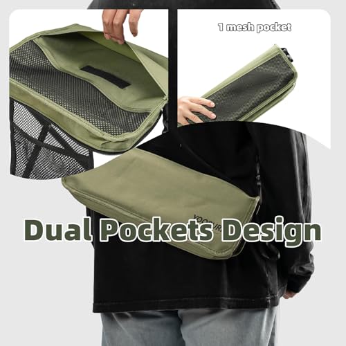 Image of 16 inch Extra Tall Portable Folding Stool for Adults, X-Large Collapsible Camping Chair with 3 Storage Pockets, Heavy Duty Travel Seat for Fishing, Hiking, Gardening