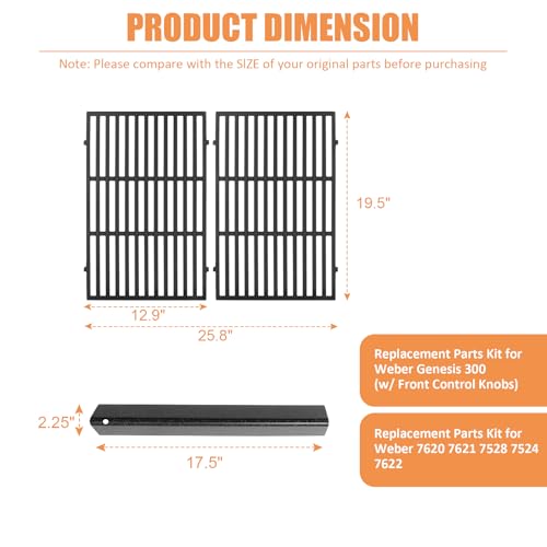 Genesis Grill Replacement Parts 7524 7528 Grates 7621 7620 Flavorizer Bars for Weber Genesis 300 Grills with Front Controls Knobs, Genesis 300 310 330 E330 E310 S310 S330 EP330 S320 E320 Grill Parts