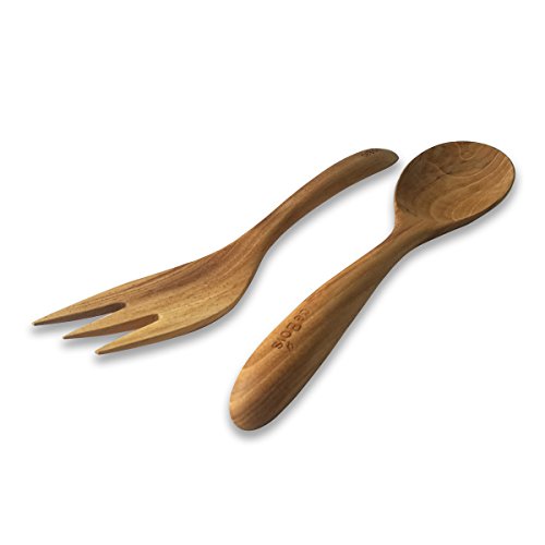 De Bois Salad Server Set A L Organic Teak Cooking & Serving Salad L Spoon & Fork Salad Mixed L Non Toxic Wooden Kitchen Utensils L Gift For Who Loved Healthy & Clean (Wooden, Salad Server Set A) #TOP5