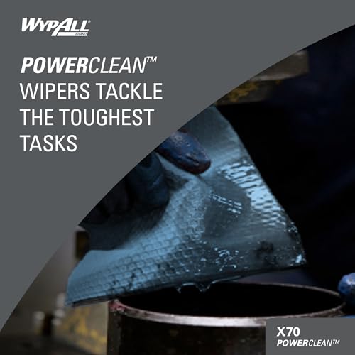 WypAll X70 Power Clean Reinigungstücher, blaue Wischtücher für mittelschwere Reinigungsaufgaben, 2-in-1 Midi-Rollenreinigungssystem, 1 Rolle x 215 Wischtücher, Artikel-Nr. 8251