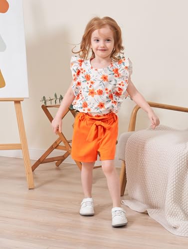 Kids Toddler Girls Clothes Outfits Floral Print Ruffle Sleeveless Top Belted Shorts Set Summer Clothing Set2