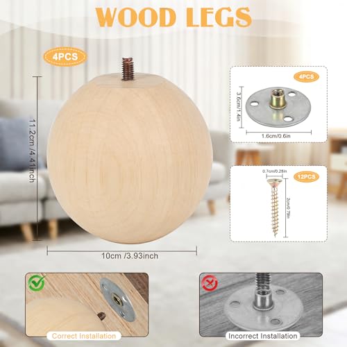WHXGG 4 Inch Wooden Sofa Legs of 4 Wood Furniture Legs Couch Feet Replacement Sofa Furniture Replacement Sofa Legs Replacement for Sofa Couch Chair Cabinet Dresser Ottoman Bed Riser, 4 Pack by WHXGG - Image 5