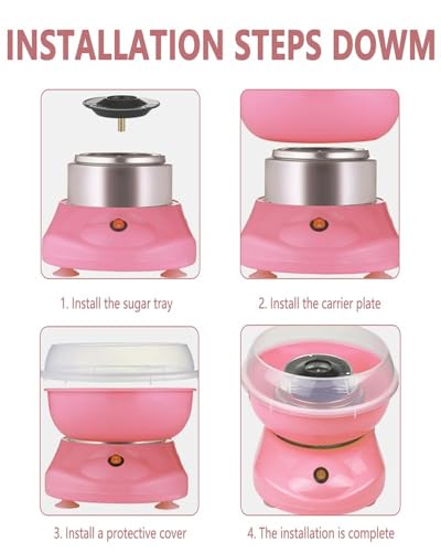 Party Pink Cotton Candy Machine, Homemade Portable Cotton Candy Floss Maker, DIY Marshmallow Machine for Home Birthday Family Party Cinema