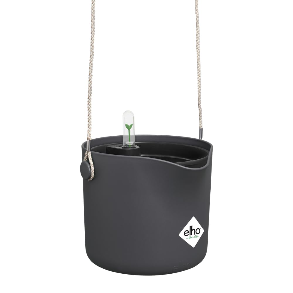 Elho Anthracite B.for Swing 18 With Self-Watering Insert - Hanging Flowerpot - 100% Recycled Plastic - Ø 18.0 X H 16.5 Cm - Black