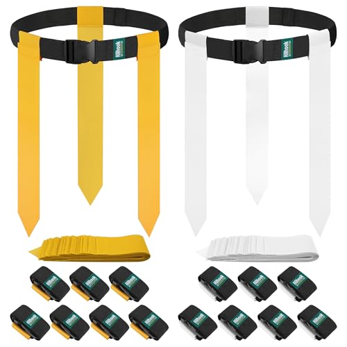 Hilhook 14-Player Flag Football Belts Set with 42 Flags, Yellow & White