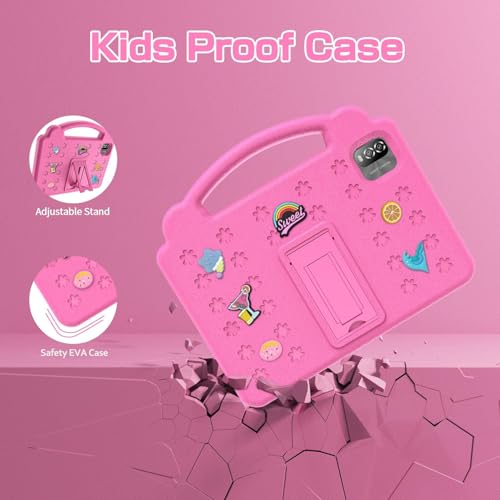 Image of 10 Inch Kids Tablet with Handle Case,Android 15 Tablets for Age 3-12,64GB Educational Pad,Parental Control,5G WIFI6,Dual Camera,6000mAh,Bluetooth (Pink)