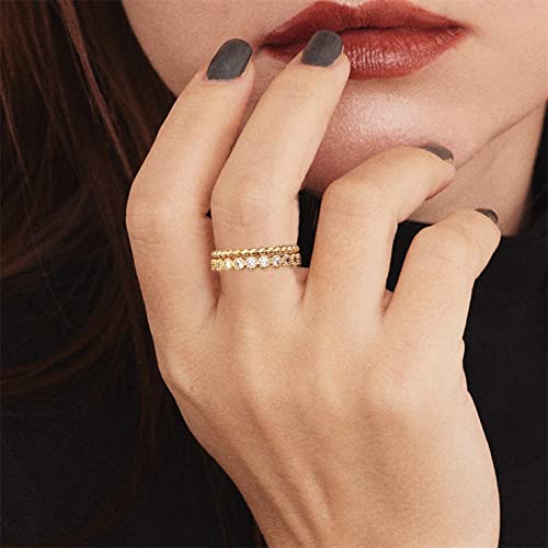 Opfiv 6Pcs 14K Gold Plated Stacking Rings For Women Teen Cubic Zirconia Wave Stackable Thin Gold Ring Plain Statement Band Promise Eternity Bands Ring Comfort Fit Size 6-9 (Gold, 8) #TOP3