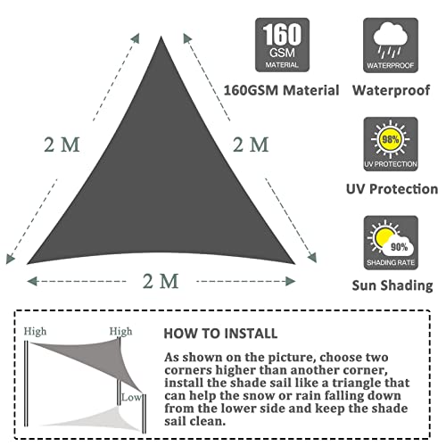 HEYOMART Sun Shade Sail Waterproof 2x2x2m Triangle, 98% UV Block PES for Garden Patio Sunscreen Canopy Sunsail with Free Ropes, Orange