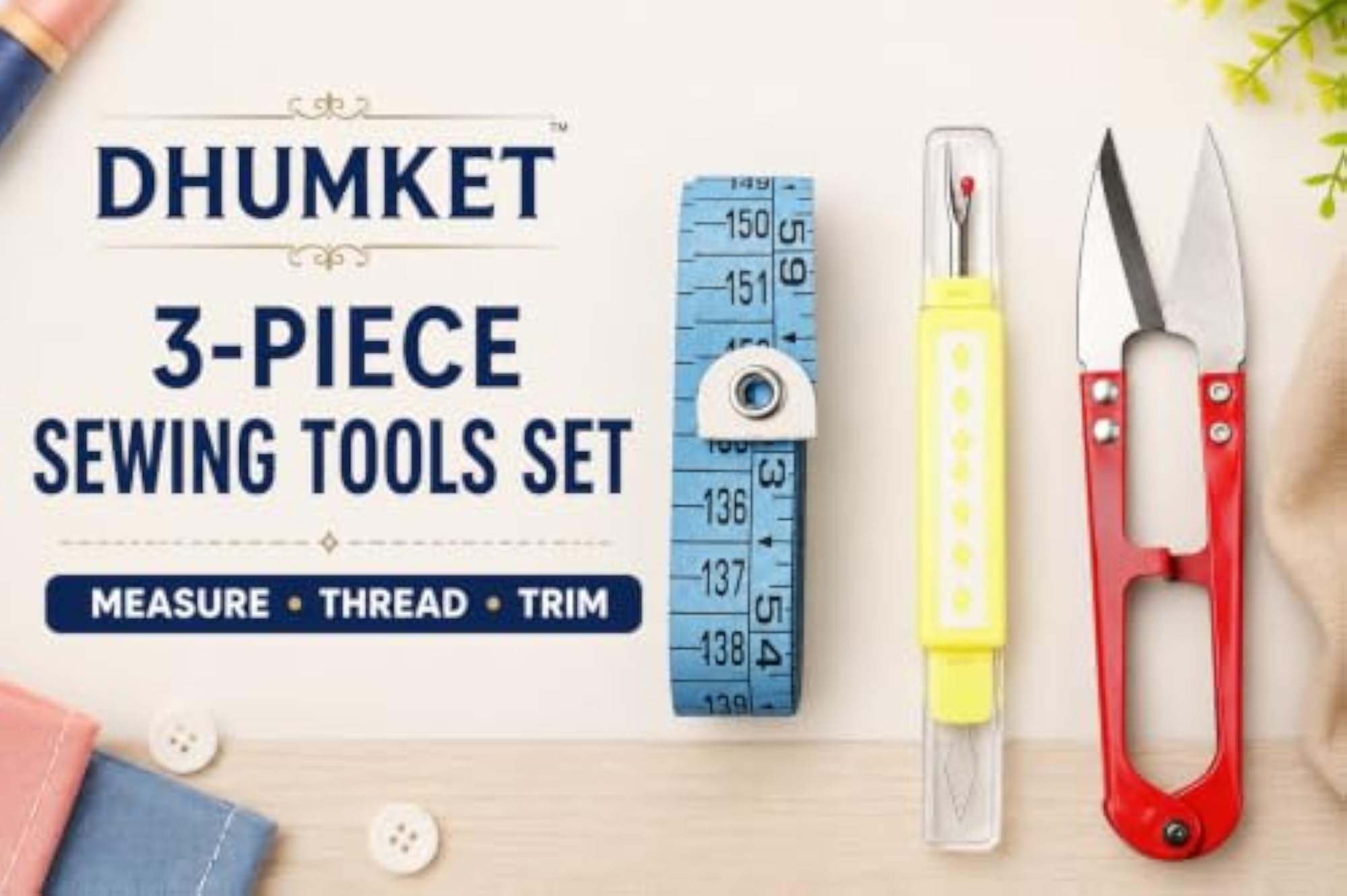3-Piece Sewing Tools Set with Measuring Tape and Seam Ripper