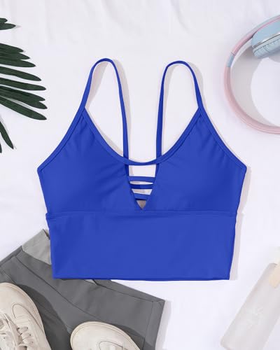 Image of AngiMelo Longline Sports Bras for Women High Support Strappy Push Up Workout Tops Built in Bra Padded Crop Yoga Tank Top