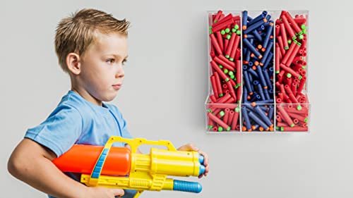 Simplyimagine Acrylic Triple Divided Wall Toy Dispenser, Hanging Organizer And Storage Bin For Childrens Room - 3 Compartment Clear Holder For Blocks, Cars, Trains, Balls, Darts, Snacks And More #TOP2