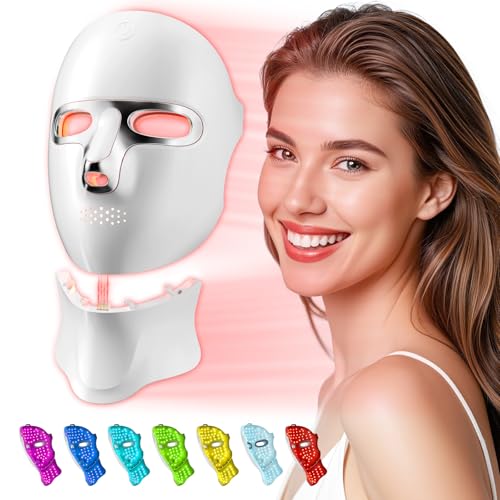 Tinkoola Máscara Facial con Luz Roja y LED para Cara y Cuello, Recargable USB-C, Mascara Infrarroja para Belleza en Casa, Viajes, Trabajo, Yoga (Plata)
