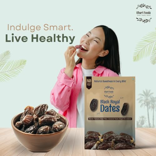 Image of Khari Foods - Black Royal Dates - 1kg Premium Khajoor - High Fibre, No Added Sugar, No Preservatives - Soft Healthy Dry Dates for Energy, Immunity Support and Everyday Wellness