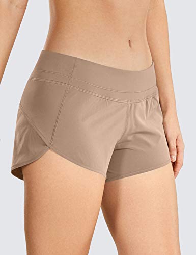 Crz Yoga Women's Quick Dry Workout Running Shorts Mesh Liner - 2.5 Inches Drawstring Sport Gym Athletic Shorts Zip Pocket Mineral Brown Medium #TOP3