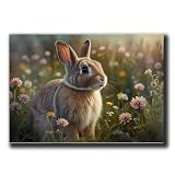 Easter rabbit bunny in flower field, hare cottagecore print, animal wall art painting decor, boho vintage Art, nursery decor, Bunny Wall Art, Rabbit Wall Art, Wall Hang, Decor -  SILKINKMAMA