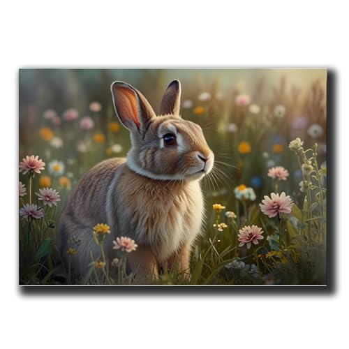 Easter rabbit bunny in flower field, hare cottagecore print, animal wall art painting decor, boho vintage Art, nursery decor, Bunny Wall Art, Rabbit Wall Art, Wall Hang, Decor -  SILKINKMAMA