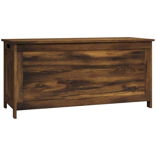 HOMCOM Storage Bench, Storage Chest with 2 Safety Hinges and Cut-Out Handles, Modern Wooden Trunk for Living Room, Entryway, 39.4" x 15.7" x 18.9", Rustic Brown