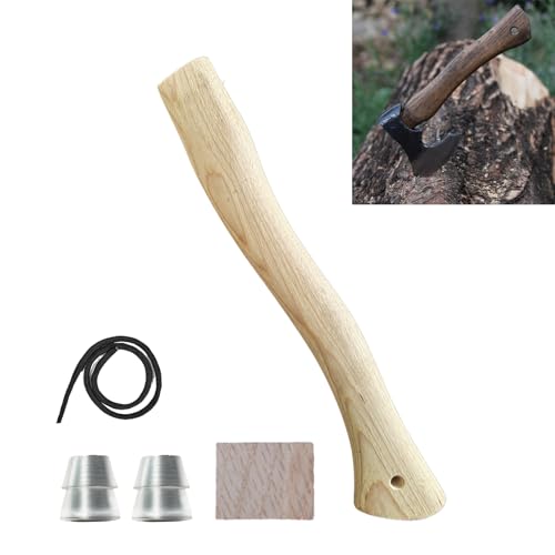 Replacement Axe Handle for Camping Gardening Axe, 13in Hickory Hatchet Handle Replacement with Wooden and Steel Wedges Camping Essentials (Log Color, 13in)