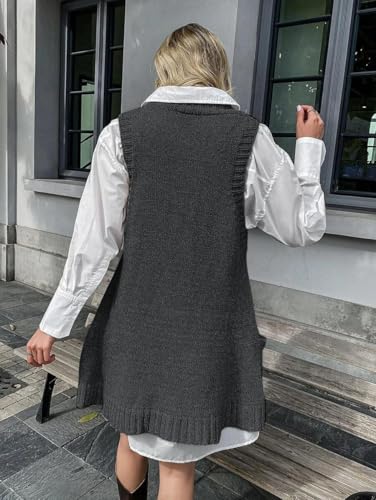 Image of Zeagoo Womens Sweater Vest Dress Pattern Knitted Pullovers Sweaters V Neck Tank Sweater Dress with Pockets