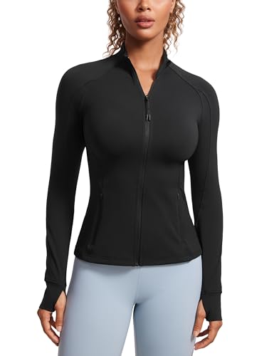 CRZ YOGA Butterluxe Womens Full Zip Workout Jackets Slim Fit Track Athletic Tops with Thumb Holes
