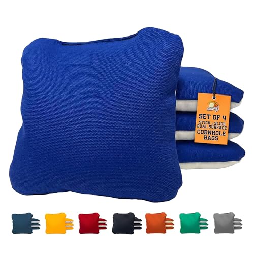 Cornhole365 Stick & Slide Cornhole Bags - 6"x6" Premium Plastic Resin Filled, Dual-Sided Canvas & Suede Cornhole Bean Bags for Sports Competition - Professional Cornhole Bags Set of 4 (Royal Blue)