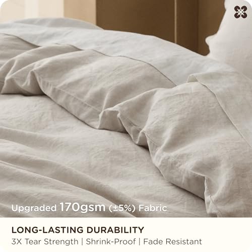 Image of Bedsure PureWoven European Flax Linen Duvet Cover Set, Queen, Linen