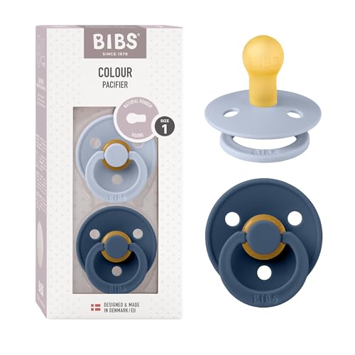 bibs pacifiers colour collection  natural rubber baby pacifier  set of 2 bpa-free soothers  made in denmark  0 months pack of 2  dusty bluesteel blue