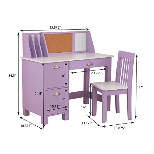 KidKraft Study Desk with Chair - Lavender, Drawers, Extra Storage, Handles, Bulletin Board, Sturdy, Solid, Kid-Sized Study, Gift for Ages 5-10