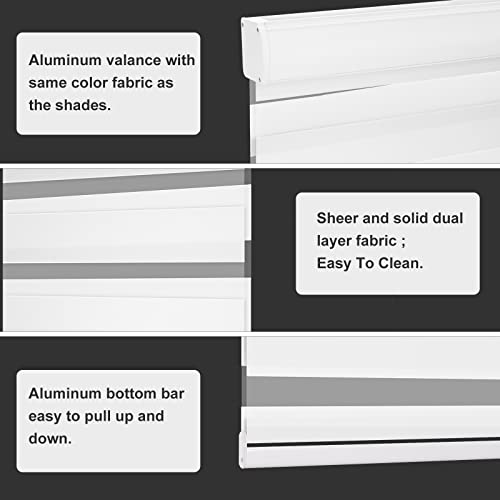 Image of Changshade Custom Size Zebra Blinds Cordless Indoor Window Shades Privacy Dual Layer for Living Room, Bedroom, Bathroom, Kitchen, Nursery, Inside Outside Mount Easy Install, Light Filtering, White