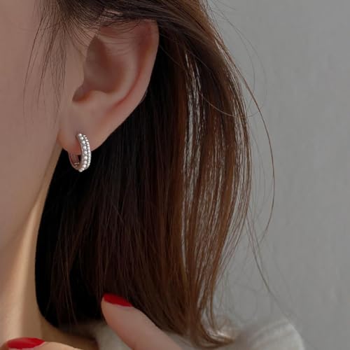 SLUYNZ Sterling Silver Small Pearls Huggie Earrings - Women Teens CZ Pearls Hoop Earrings for Wedding & Bridal Occasions2