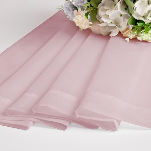 Image of Chyhomenyc Sheer Valances for Windows 2 Pack, Small Window Curtains for Living Room Bathroom Cafe Laundry Basement, Modern Top Dual Rod Pocket Voile Curtain, 42W x 18L inches, Blush Pink