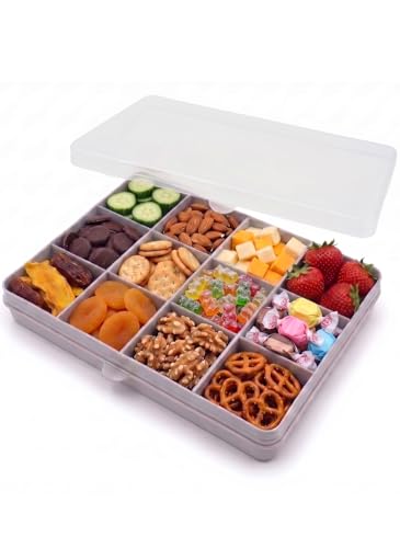melii Snackle Box |12-Compartment Snack Container with Removable Dividers, BPA-Free Food Storage for Travel, School & On-the-Go Snacks, Kids & Family Organizer (Grey)