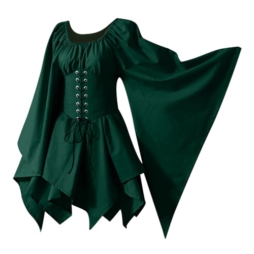 Vestido renacentista para mujer corto- Vestido medieval con mangas acampanadas, vestido corsé vintage victoriano irregular Halloween disfraz corte carnaval Cosplay fiesta Steampunk gótico retro