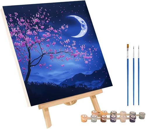 月 数字油絵 DIY Paint by Numbers for Adults 木 数字塗り絵 キット 大人用 初心者向け、 ペイントバイナンバー 大人のクラフト Paint by Numbers ホームウォールデコレーション用 誕生日プレゼント女性 50x