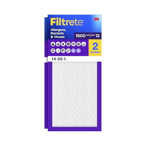 Filtrete 14 x 30 x 1 filtr powietrza do pieca AC, MERV 12, MPR 1500, certyfikowany astma i przyjazny dla alergików, 3-miesięczny plisowany 1-calowy elektrostatyczny filtr do czyszczenia powietrza,