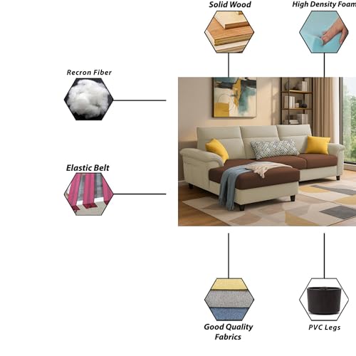 Image of Casaliving Seams LHS 4 Seater L Shape Sofa for Living Room (Cream Brown Fabric) Premium Fabric Sofa