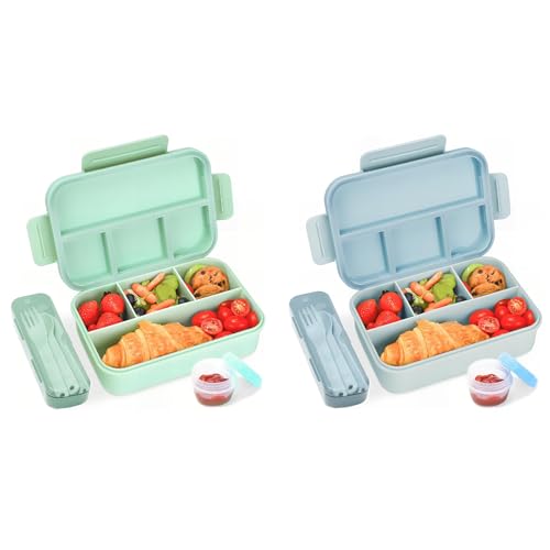 Bugucat Brotdose mit Fächern 1300ML 2 PCS,Lunchbox Kinder Auslaufsicher mit Fächern,Lunch Box Bento Box mit Fächern für Kinder und Erwachsene